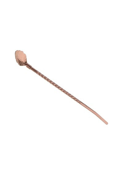 6'lı Bronz Pipetli Latte Kaşığı Kokteyl Kaşığı Ve Temizleme Fırçası, 22 Cm Yaprak Model Bronz