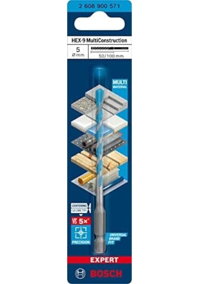 Professional 1x Expert Hex-9 Multiconstruction Delme Uçları Beton, Yumuşak Döşemeler, Çelik, Yumuşak Ahşap, Plastik, Ø 5,00x100 Mm, Aksesuar Döner Matkap/vidalamalar