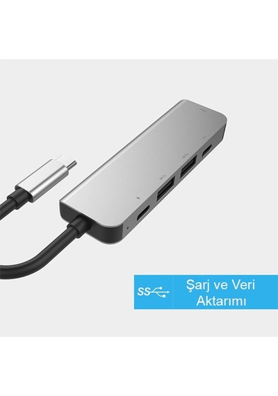 Ally Usb Type-C To 5In1 Hdtv 2Xusb 2X Pd Hub Adaptör Çoklayıc