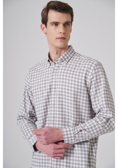 Morven Erkek Gri Pamuk Trend Kareli Regular Fit Düğmeli Yaka Gömlek 26ms004014100 Gri
