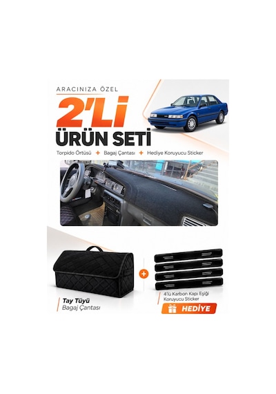 E-biz Mazda 626 Gd 1987-1991 Uyumlu Torpido Örtüsü + Tay Tüyü Bagaj Çantası Seti - Siyah - Ma008