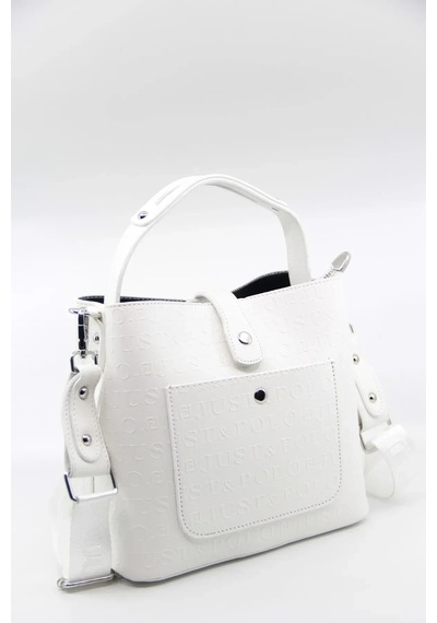 Just Polo Kadın Kabartma Baskılı Lüks El Ve Omuz Çantası Shopper Beyaz
