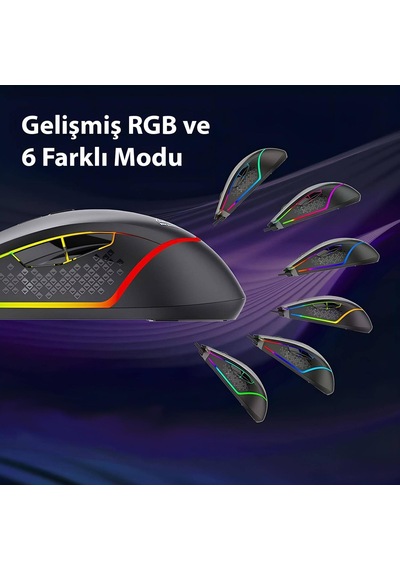 Aula F805 6400 DPI RGB 7 Tuşlu Makro Optik Gaming Oyuncu Mouse
