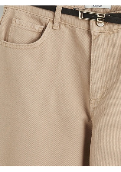 Lc Waikiki Bej Beli Kemerli Wideleg Kadın Jean Pantolon