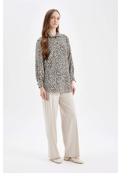 Defacto Relax Fit Leopar Desenli Uzun Kollu Gömlek Tunik D2608AX24AUBG702 Bej