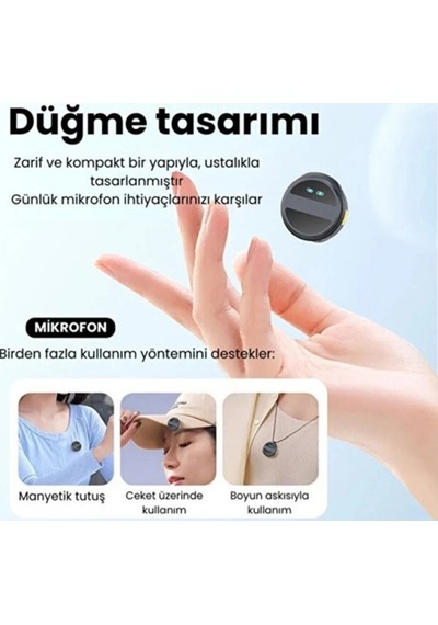 Exenar - Siyah - Kablosuz İkili Yaka Mikrofonu Type C Canlı Yayın Video Mikrofonu Dijital Ekranlı 2.4ghz Type-c