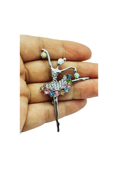 Balerin Taşlı Broş Ve Yaka İğnesi Gri 81024108
