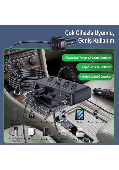 Araç Oto Çakmak Çoklayıcı Çoğaltıcı Soketi Usb Çakmaklık 187w Maks