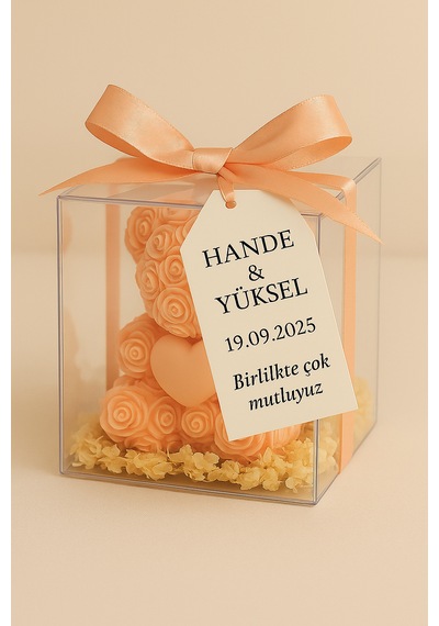 20'li Ayıcık Şeklinde Kokulu Mum Söz Nişan Baby Shower Hediyeliği Turuncu
