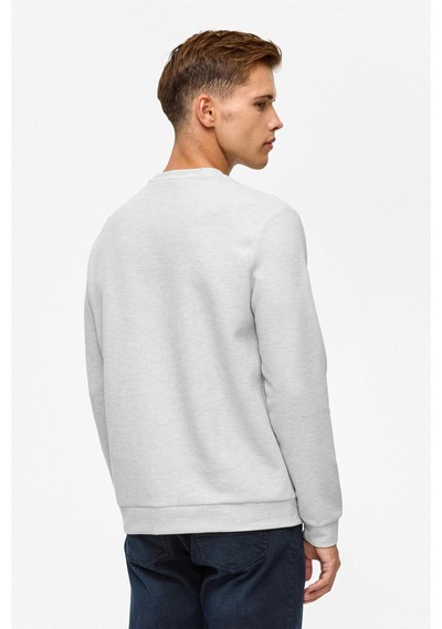 Süvari Bol Kesim O Yaka Melanj Desenli Waffle Sweatshirt Taş S01