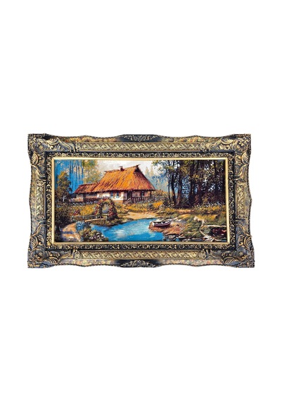 Çiçekli Köprü Adlı İran Tebriz Halı Tablo 123x73cm - Duvar Halı Kilim Tablo