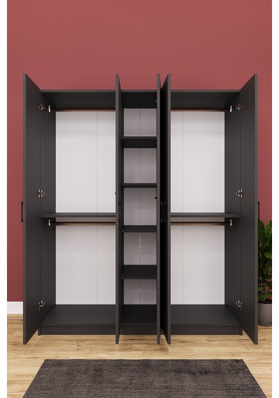 Lüks 5 Kapaklı Gardırop %100 MDF Askılı  Çok Amaçlı Düzenleyici Elbise Dolabı G09