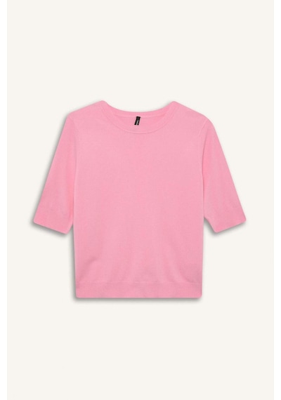 DeFacto Regular Fit Bisiklet Yaka Basic Düz Kısa Kollu Triko Kazak D6272AX25SMPN82 Pembe
