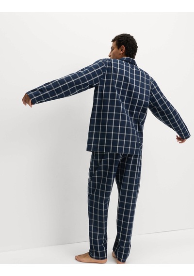 Marks & Spencer Saf Pamuklu Kareli Pijama Takımı T07004777 Lacivert