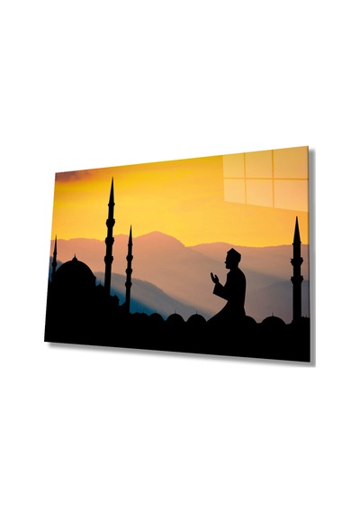 Camide İbadet Ve Dua Eden İnsan Cam Tablo, Darbelere Dayanıklı Kırılmaz Temperli