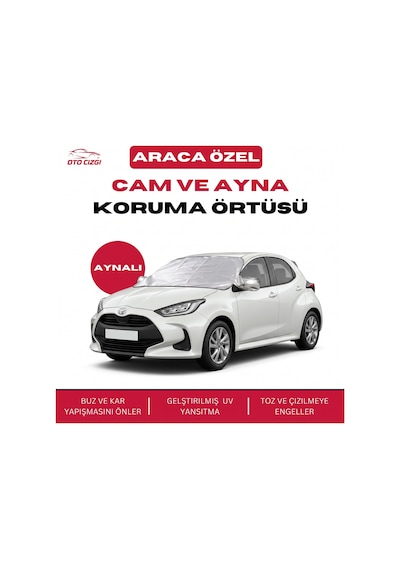 Toyota Yaris Buz Ve Kar Önleyici Aynalı Cam Koruma Örtüsü - 4 Mevsim Güneş Korumalı