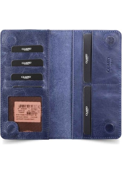 Guard Antik Lacivert Hakiki Deri Telefon Girişli Unisex Portföy Cüzdan // Grd260225wt811 Diğer