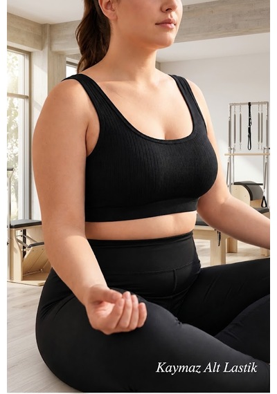 İpeksi Collection Kalın Askılı Pamuklu Çıkarılabilir Pedli Büstiyer Bralet - Sporcu Yarım Atlet Siyah