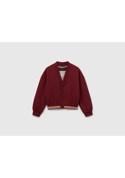 Benetton Kız Çocuk Bordo Payet İşlemeli Ucu Çizgili Sweatshirt Hırka Bordo