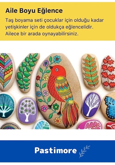 3 Yaş Üstü Çocuklar Için Zeka Geliştirici 6 Renk Akrilik Boyalı Fırçalı Taş Boyama Aktivite Seti