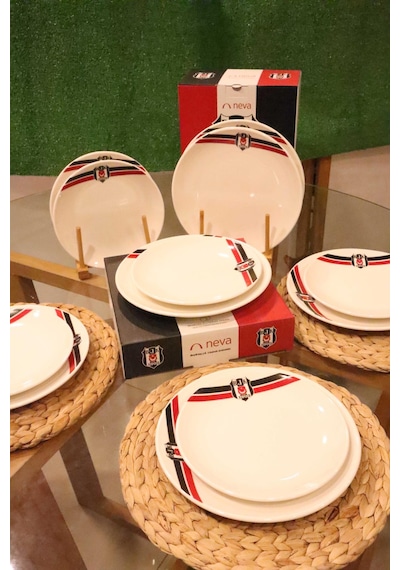 Dekomus İle Lisanslı Beşiktaş 6 Kişilik 12 Parça Porselen Servis Tabağı Ve Pasta Tabağı Seti Altın