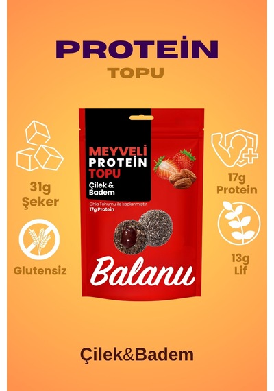 Meyveli Çilekli & Bademli Protein Topları 110gr X3 Adet