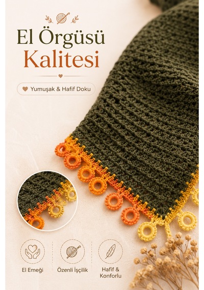 Anne Kız Kombin Bandana El Örgüsü Saç Bandı Bohem Stil Ayarlanabilir 2li Set Haki