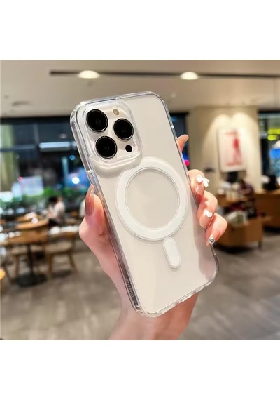 Ayrex İphone 14 Pro İçin Magsafe İle Uyumlu Arka Kısmı Şeffaf Kenarları Silikon Yapılı Güçlendirilmiş Mıknat Diğer