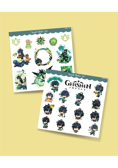 Genshin İmpact-kinich 2 Li Sticker Set Parlak Kağıt Oyun Karakteri Kinich Telefon Süsleme Etiketi Yeşil