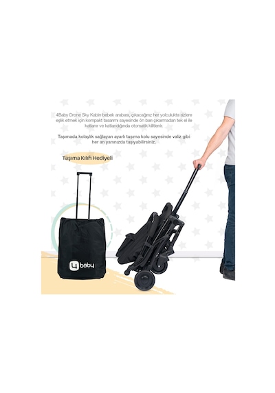 4 Baby Travel İkiz Bebek Arabası Black Drone Sky Kabin Sistem