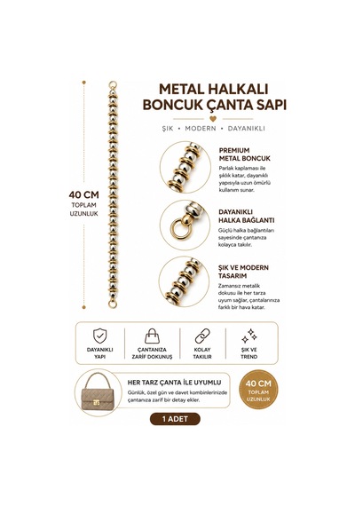 Vollen Yarn İnci Boncuklu Çanta Sapı 40 Cm 1 Adet Metal Klipsli Çanta Askısı Çanta Aksesuarı 3