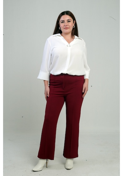 By Saygı Kadın Beli Lastikli En Boy Likralı Örme Krep Çımalı Büyük Beden Palazzo Pantolon Bordo By Saygı Kadın Beli Lastikli En Boy Likralı Örme Krep Çımalı Büyük Beden Palazzo Pantolon Bordo