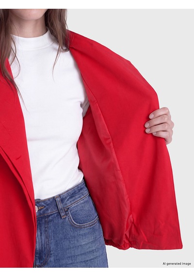 Lcw Modest Kırmızı Hakim Yaka Oversize Kadın Yağmurluk