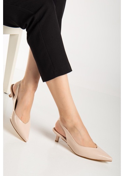 Suins Shoes Suins Stephen Model Kadın 4 Cm Kısa Mini Topuklu Rugan Ayakkabı Ten