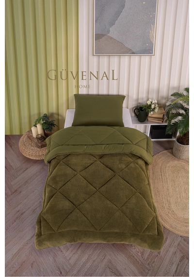 Güvenal Elite Wellsoft Tek Kişilik Çift Taraflı Yastık Kılıflı Lüx Yorgan Seti Yorgan Uyku Seti Çeyiz Yeşil