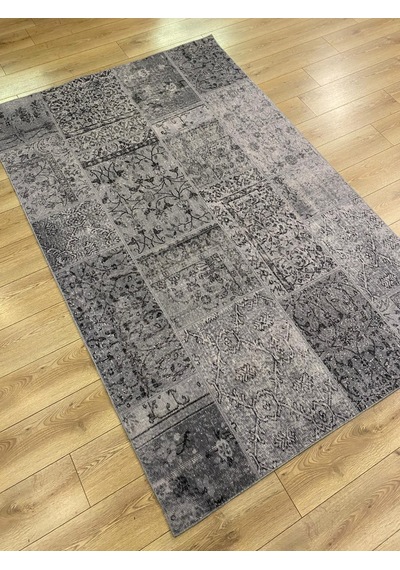 Çam Halı Siesta Patchwork 32-463 Etnik Eskitme Desenli Dokuma Tabanlı Yıkanabilir Şönil Salon Ve Oda Halısı Koyu Gri