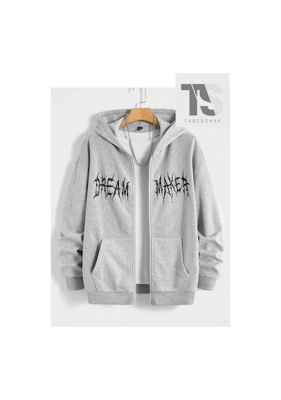 Tarzsokak Dream Maker Yazı Sweatshirt Fermuarlı Hırka Gri