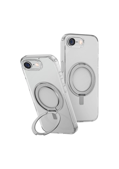 Apple iPhone Uyumlu 17e / 16e Kılıf Swivix Döner Metal Standlı Koruyucu Premium Dayanıklı Kapak Şeffaf