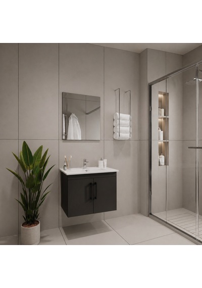 Creavit D20 Banyo Dolabı Seti Çekmeceli 80 Cm Antrasit Gri