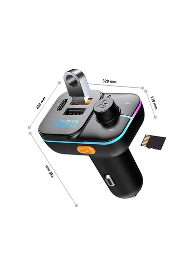 55w Hızlı Şarj Destekli Çift Usb + Type-c Çıkışlı Bluetooth Fm Modülatör Transmitter Mt9874