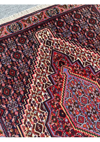 El Dokuma İran Halısı 73x103 Bordo Mavi Kök Boya Halı Bordo
