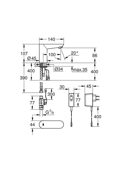 Grohe Euroeco Cosmopolitan E Ankastre Tek Girişli Fotoselli Lavabo Bataryası