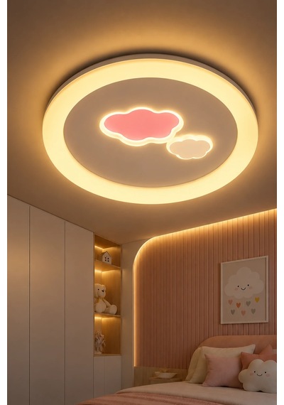 Modern Premium 3 Renkli Ledli Tavan Plafonyer Avizesi Maysa Bulut Desenli 50 Cm Çocuk Odası 100w Beyaz
