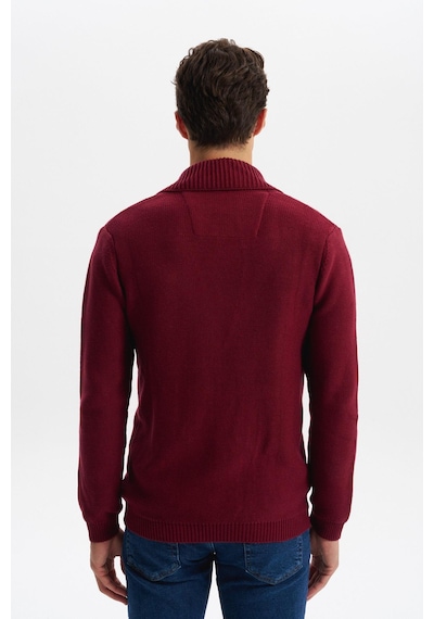 AR-MA Arma Erkek Slim Fit Örme Likralı Pike Şal Yaka Düğmeli Triko Hırka %50 Pamuk %50 Akrilik K0hto0859 Bordo