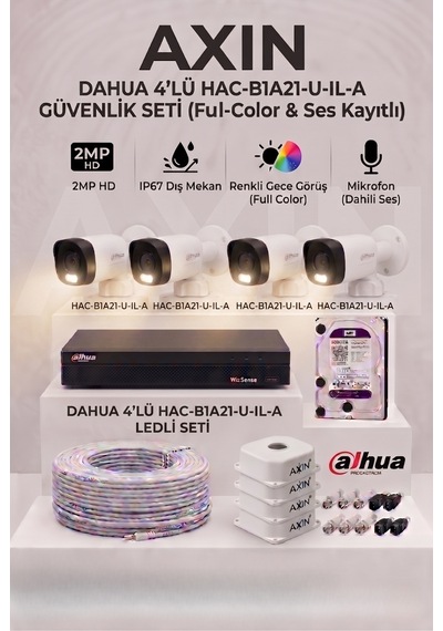 Dahua 4 Kameralı Full Color Gece Görüşlü Güvenlik Kamera Seti - Mikrofonlu Sesli , 500 Gb Hdd, Yapay Zeka Yüz Tanıma - Gece Renkli