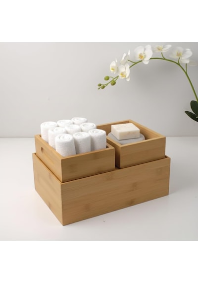 3'lü Modüler Bambu Organizer Set - Üst Üste Geçebilen Çok Amaçlı Çekmece İçi Ve Masaüstü Düzenleyici Kutu Diğer