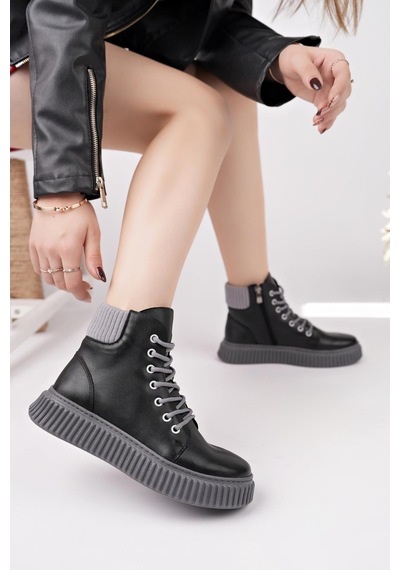 Nesilshoes Nesil Shoes Ermod 401 Siyah Gri Kadın Postal Bot