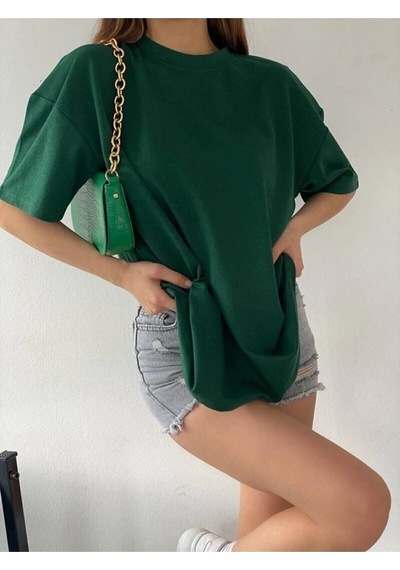 Unisex Zümrüt Yeşili Oversize T-shirt - Oversize Zümrüt Yeşili