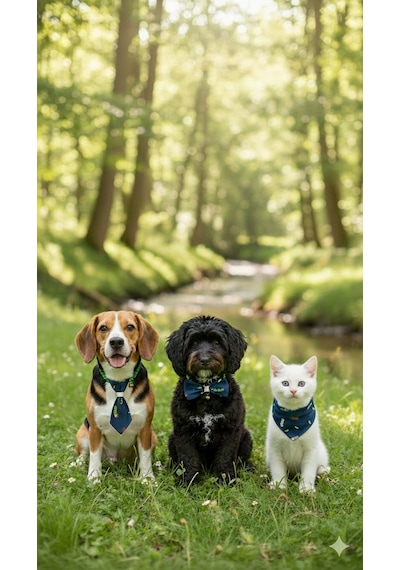 Flypet Tırtıl Desen 3lü Set Papyon + Fular+ Kravat Kedi Tasma & Yavru Köpek Tasma 13cm-24cm Ayarlanabilir Tasma