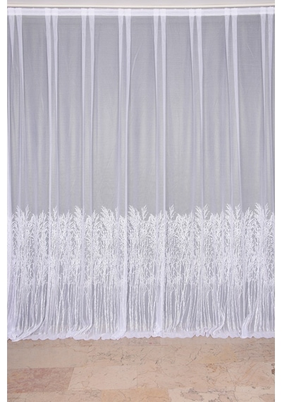 Selvi Desen Beyaz Renk Hazır Dikilmiş Pileli Fon Perde 300x260 Cm
